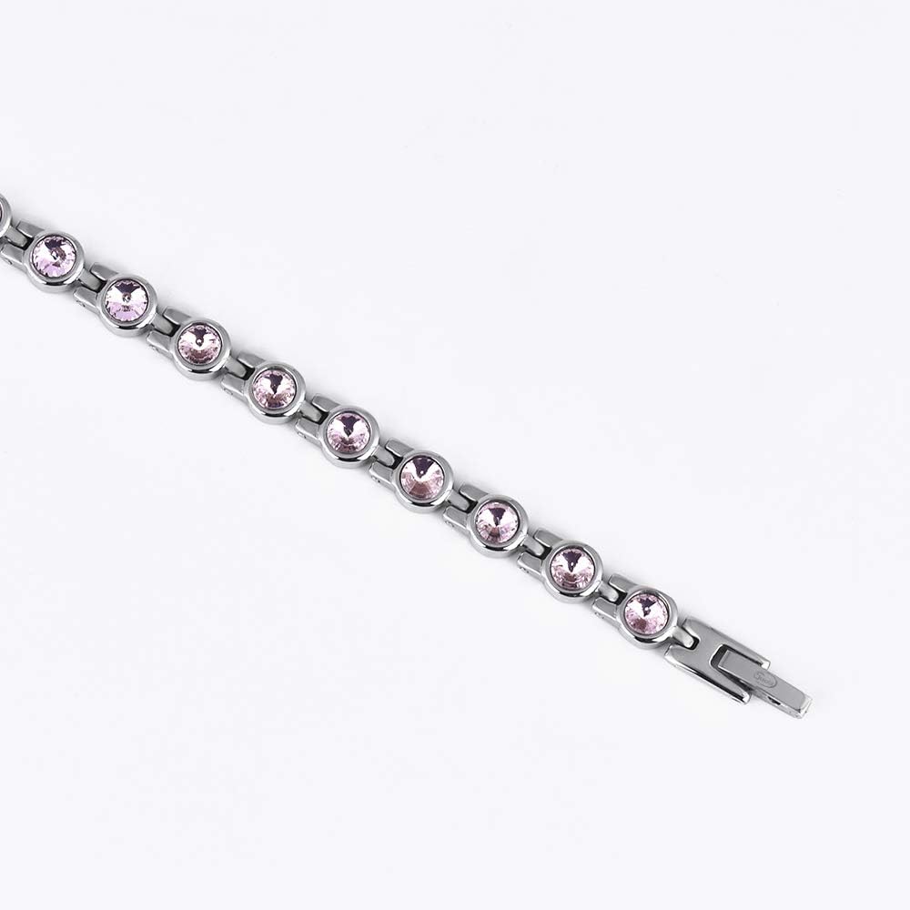 JEROOT Women’s Magnetic Bracelet, Pink Crystals, Stainless Steel, 3500 Gauss, 8.27 Inches, Tennis Chain, Lobster Claw Clasp - Image 4
