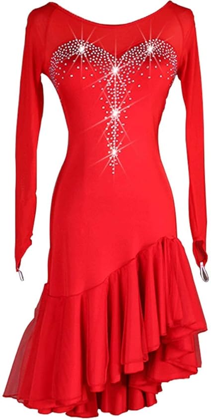 Apcjerp Adulte Professionnelle De Danse Latine Competition Representation Artistique Robe Strass Rumba Chacha Jive Samba Dance Party Soiree Jupe Color Red Size L Amazon Fr Cuisine Maison