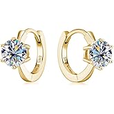 14K Gold Over S925 Sterling Silver 1ct VVS1 D-color Diamond Hoop Earrings for Women, Six-Prong Design, Ideal for Birthday Gifts for Wife