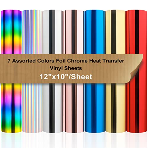 VINYL FROG Iron on Vinyl Pack Soft Metallic Chrome HTV Vinyl 7 Colors Pack 25x30.5cm Sheets Heat Transfer Vinyl for Garment DIY