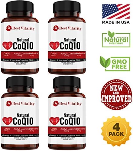 BestVitality Four Bottles of Natural Coenzyme Coq10 Vegan Complex (Coq10-100mg, Acetyl L-carnitine - 100mg and Bioperine - 5mg) Kosher - Made in USA (4)
