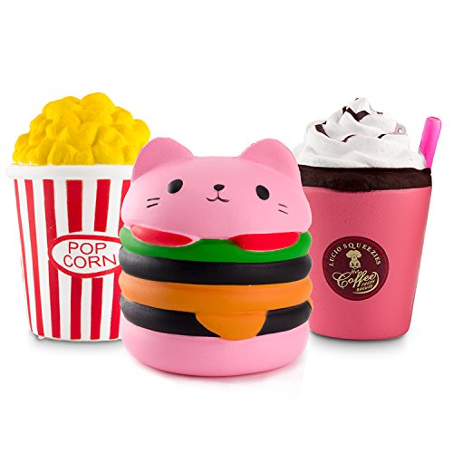 WATINC Kawaii Jumbo 3pcs Hamburger&Popcorn Set Squishy Sweet Scented Vent Charms Kid Toy Hand Toy, Stress Relief Toy , Decorative Props Doll Gift Fun Large (Pink ham&pop Corn)