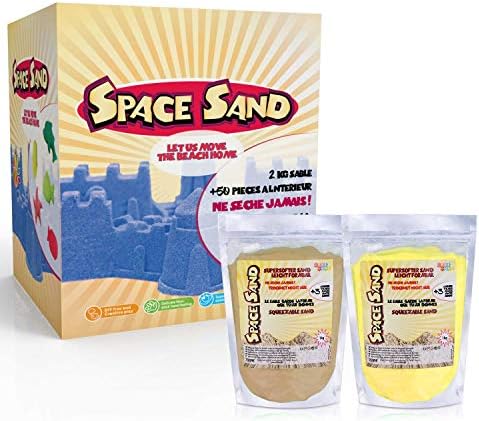 Leo & Emma Space Sand 1.8 kg with 50 pieces shapes, numbers, letters, castle pieces, modelling tool, kinetic magic sand, TÜV tested, model 2020 (0.9kg brown and 0.9kg yellow)