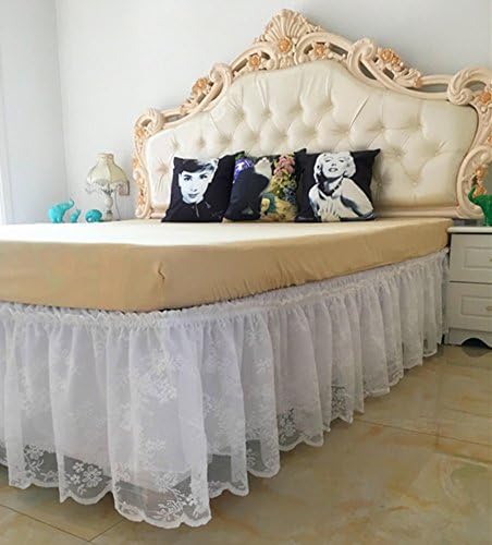 KIM DECO Eyelet Pleated Elastic Bed skirt Without bed surface, Lace Polyester Bed valance Bed protector Easy on Easy off-K 135x200cm(53x79inch)