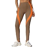 Fisoew Womens High Waisted Leggings Color Block Yoga Pants Workout Running Stretchy No See Through Leggings