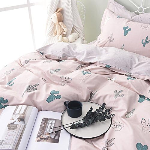 Jane yre Pink Cactus Pattern Duvet Cover Sets Twin Luxury Soft Best Bedding Sets 100% Cotton Twin Green Botanical Bedding Duvet Cover 3 Pieces Kids Bedding Sets