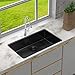 Lordear 32 Inch Black Kitchen Sink Undermount 16 Gauge Stainless Steel Matte Gunmetal Black Single Bowl Kitchen Sink Basin 32x19 Black Undermount Sink