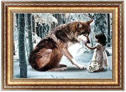 Hotab Wolf and Little Girl 5D Diamond Embroidery DIY Painting Cross Stitch Home Decor (Wolf & Little Girl)