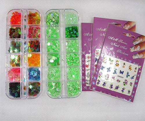 Holographic Nail Sequins Star Leaf Iridescent Nail Glitters Flakes Resin Nail Art Decorations Chunky Glitter Flower Stickers Decals for Nail Art & Crafts (SET015A) - Thumbnail 5