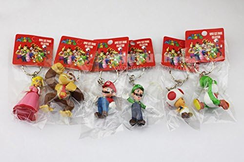 6pcs Pendant Super Mario Princess Peach Mario Luigi Yoshi Toad Kinopio Donkey Kong 6CM Figure Key Chain Toys