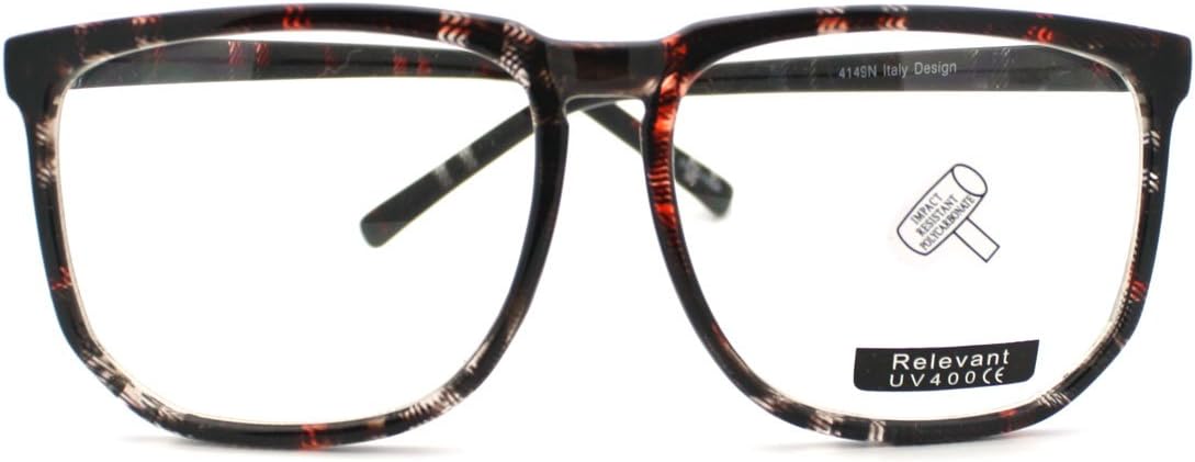 Dark Plaid Patterned Nerdy Geek Oversized Squared Thin Plastic Frame Eye Glasses