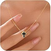 SUYACS 18K Gold Plated Cross Necklace for Women Non Tarnish 925 Sterling Silver Black Cross Pendant Choker Necklaces Trendy Cute Chain Easter Baptism Religious Faith Jewelry Gifts to Daughter