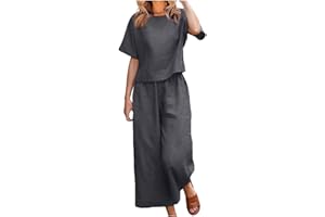 GENERIC Womens Plus Size Cotton Linen Lounge Sets 2 Piece Travel Outfits 2024 Linen Set Summer Casual Matching Set Pants Suit
