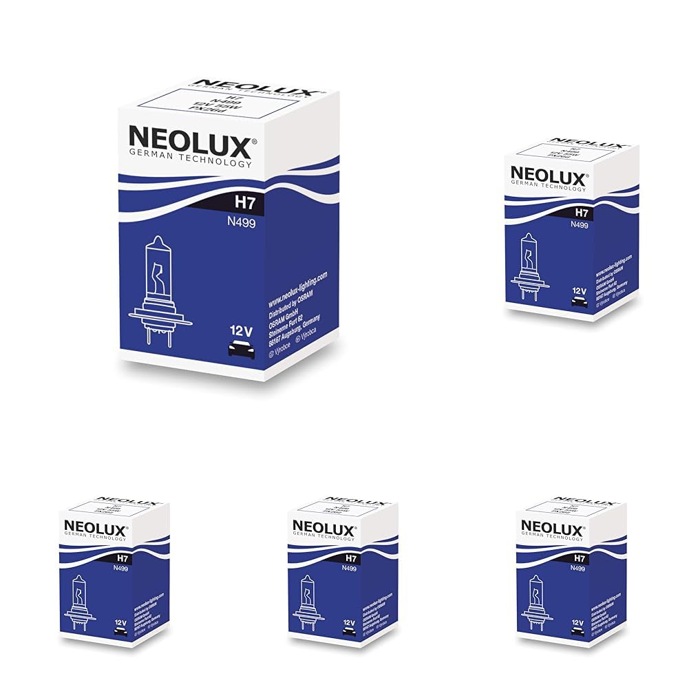 Neolux Standard H7, Halogen Headlight Cars and Motorcycles, N499, 12V, 55W, Folding Box (1 Bulb), Yellow (Pack of 5)