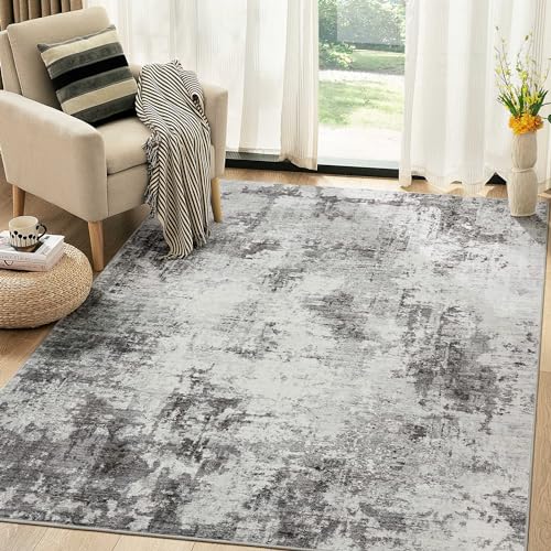 TARANCH Washable Rug 3x5 Area Rugs: Modern Abstract Neutral Soft Indoor Mat for Entrance Front Door Kitchen Bathroom Bedroom - Grey