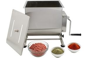 CLIVIA Manual Meat Mixer, 60 Pound Meat Mixer for Sausage, 60lbs Capacity Tilt Tank Sausage Mixer, Stainless Steel Commercial Food Processer for Meat, Vegetable, Burger, Dumplings