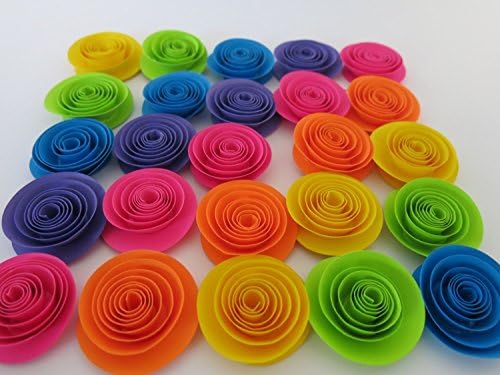 Neon 1.5 Inch Rainbow Paper Flowers Set of 24 Roses 80s Theme Birthday Party Decorations Unicorn Themed Kid Event, Baby Shower Table Ideas