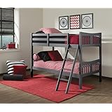 Storkcraft Caribou Solid Hardwood Twin Bunk Bed, Gray Twin Bunk Beds for Kids with Ladder and Safety Rail