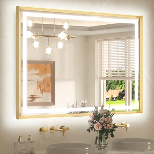 TETOTE Bathroom LED Mirror Brushed Gold Metal