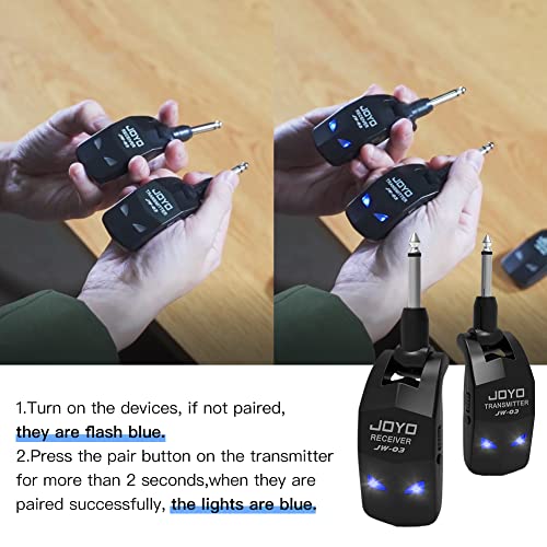 JOYO - Sistema de Guitarra inalámbrico de 2,4 GHz, 4 Canales, Receptor transmisor inalámbrico de Audio Recargable para Instrumentos eléctricos de Guitarra y bajo (JW-03)