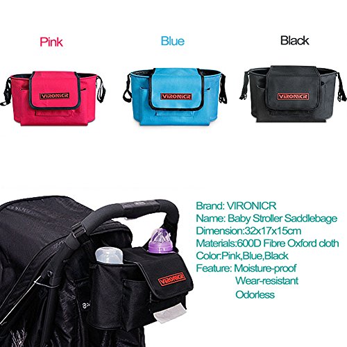 Baby Jogger Stroller Organizer with Shoulder Strap,Diaper Bag with Cup Holders and Shoulder Strap,Fits All Strollers,Premium Deep Cup Holders,Large Storage Space for iPhones,Wallets,Diapers-Black