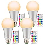 LumenBasic 60 Watt Color Changing Light Bulbs RGB with Warm White E27 with Remote Control and Wall Switch Control Dimmable RGBWW 10w MultiColor Bedroom Lights Color and Decoration