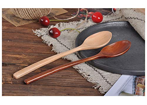 Longay Wooden Spoon Fork Bamboo Kitchen Cooking Utensil Tools Soup-Teaspoon Tableware (Khaki)