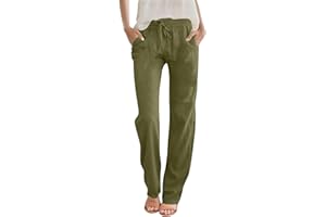 High Waisted Cotton Linen Pant Casual Spring Summer Straight Leg Pants Lightweight Lounge Plain Drawstring Trousers