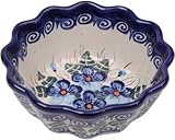 Polish Pottery Ceramika Boleslawiec,  0432/162, Bowl Babka Small, 1/2 Cup, Royal Blue Patterns with Blue Pansy Flower Motif