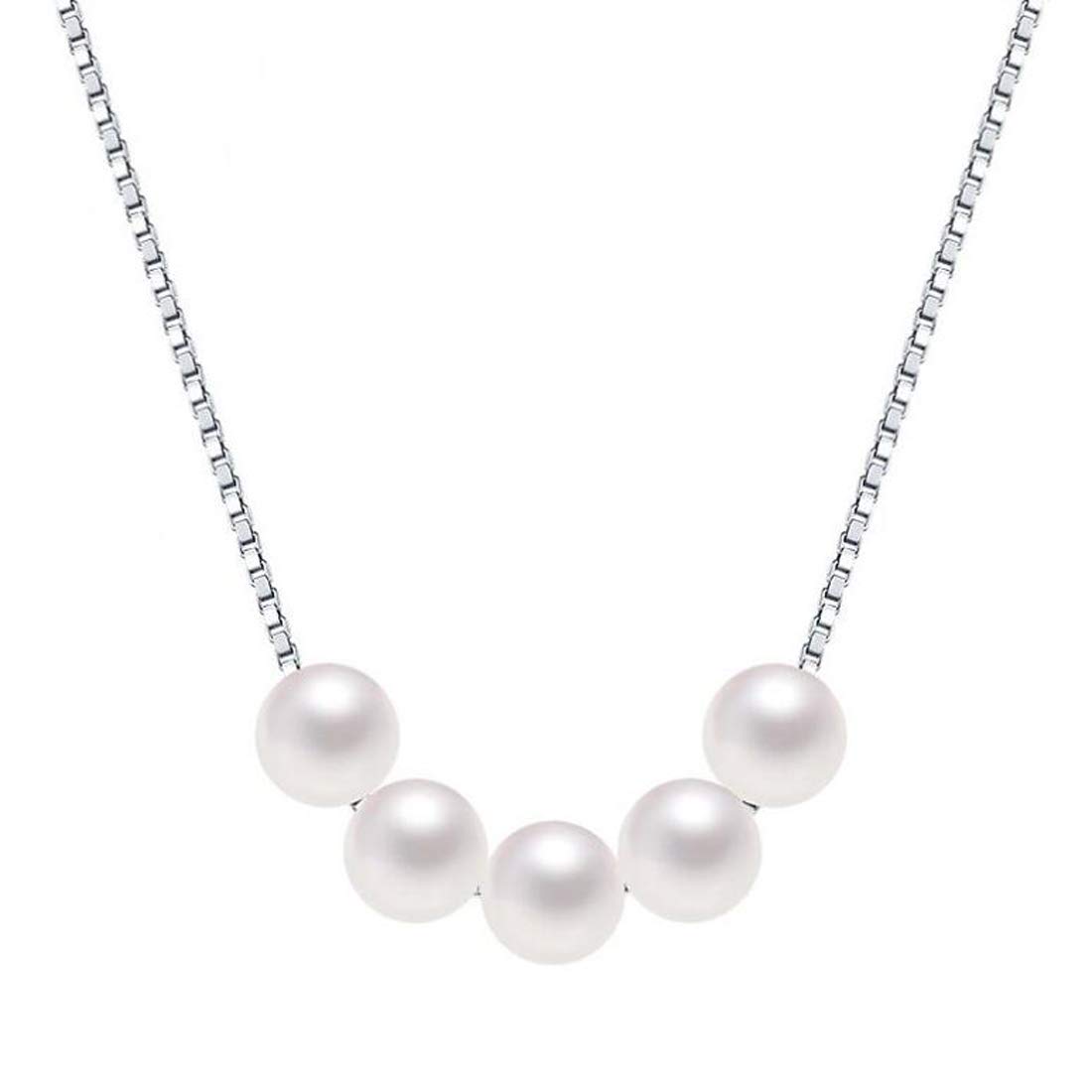 Caimeytie Women's Silver Necklace with 5 Shell Pearls Gift for Women and Girls Valentines Gifts for Your Love — image 1