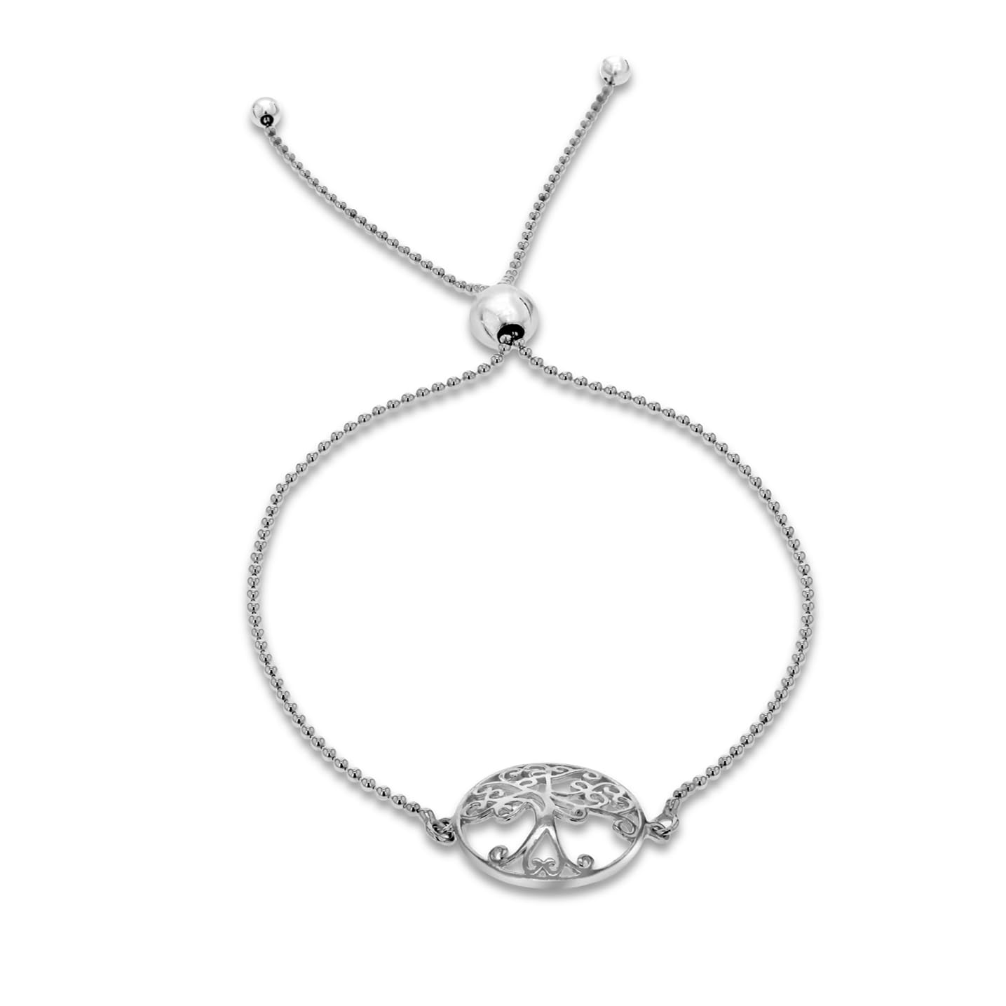 Tuscany Silver Women's Rhodium Plated Sterling Silver Sliding Adjustable Bracelet, 23cm/9inches - 25cm/10inches
