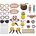 Luau Photo Booth Props Pool Party Photo Booth Props Hawaii Beach Photo Booth Props Kit for Hawaiian Tropical Tiki Beach Summer Pool Party Decorations Supplies - 21Pcs
