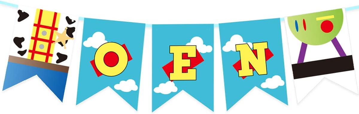 Toy Inspired Story Birthday Party Banner, One 1st First Toys Story Themed Birthday Party Highchair Banner Ideal for Boy Or Girls Bday Party Supplies Decorations