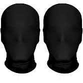 JPXH 2 Pieces Full Face Black Mask Costume Halloween Cosplay Spandex Hood Unisex Spandex Hood Mask