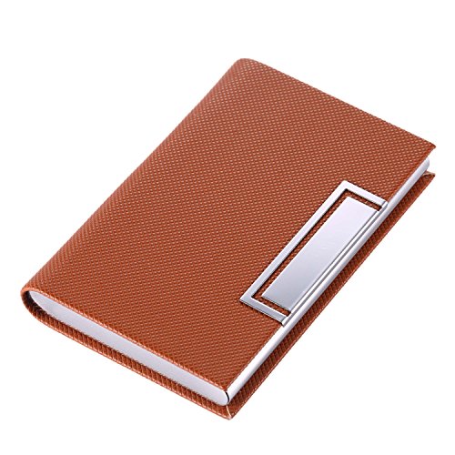 Leather & Metal Business Card Holder For men Credit Card Organizer,UBaymax Name Card Pocket Wallet Carrier Brown