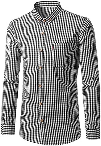 Mistere New Large Size Men's Clothing Wild Plaid Shirt Trend Shirt Youth Fashion Men's Long-Sleeved Shirt,Black,40