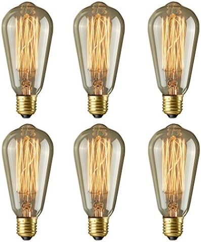 Rolay Vintage Edison Bulbs - 6 Pack - ST64 - Squirrel Cage Filament - 370 Lumens - Dimmable