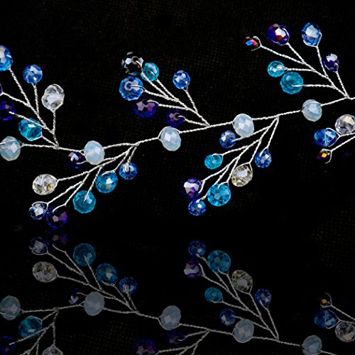 Yean Blue Wedding Headband Crystal Silver Long Hair Vine Baby Wreath Headdress for Bride and Bridesmaid - Thumbnail 5