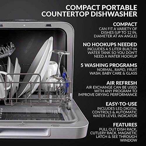 Farberware FDW05ASBWHA Compact Portable Countertop Dishwasher with 5