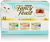 Fancy Feast Classic Seafood Feast Variety Pack 3 flavor ( Cod, Sole and Shrimp, Savory Salmon, Ocean Whitefish & Tuna Feast) 3ounce - Cans In A Box (Pack of 12)