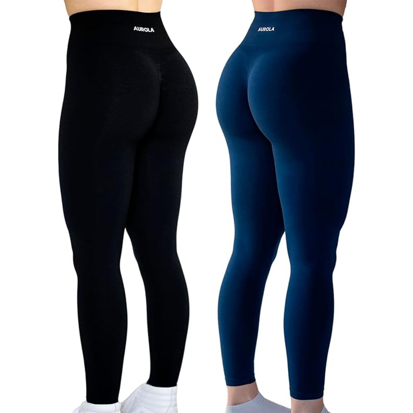 Photo 1 of (1 PIECE) ***STOCK PHOTO FOR REFERENCE ONLY***SEE PICTURES***AUROLA Intensify Workout Leggings for Women Seamless Scrunch Pants,Set (Black+Tuxedo Blue),M
