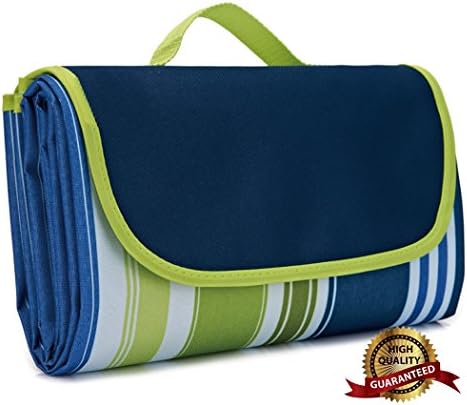 Large Picnic Blanket Dual Layers For Outdoor Waterproof Handy Mat Tote Spring Summer Camping on Grass,Beach Blanket Sandproof Stripe Green