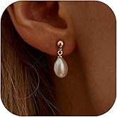Pearl Earrings for Women 14K Gold Freshwater Pearl Hoop Earring Dangle Drop Wedding Earrings Bridal Bridesmaid Jewelry Gifts for Women