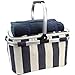 HappyPicnic Insulated Picnic Baskets, 26L Cooler Bag, Shopping Basket, Collapsible Picnic Cooler with Aluminium Handle for Food, Camping, Work or Outdoor Hiking - Wide Navy Blue Stripe