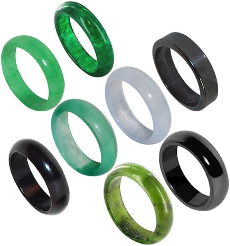 Green and Pink Agate Hematite Opalite Plain Gemstones Unisex Band Set with Assorted Sizes 6 to 8 Set of 5