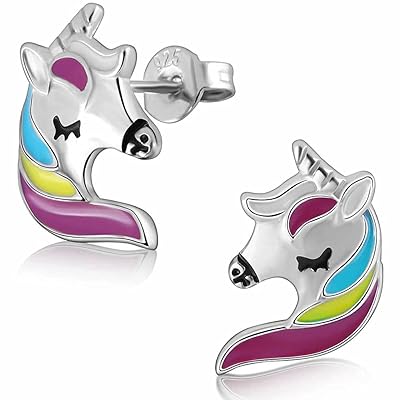Buy Fiekcor Hypoallergenic Earrings Sensitive Ears 925 Sterling Silver Unicorn Colorful Tiny Fashion Comfortable Cute Earring For Teen Toddler Kids Girls Niece Granddaughter Women Christmas Valentines Day Themed Birthdays Silver Online In Turkey