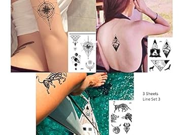Stier Tattoo Planeten Tattoo Kompass Tattoo Berge Tattoos Fake Tattoo Set Line3 Amazon De Beauty