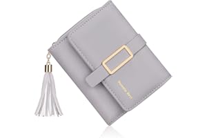 POMELO BEST Small wallet for women RFID Trifold Ladies Wallets Vegan Leather Womens Wallet with ID Window Zipper Coin Pocket (grey)