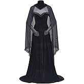 WHLVBO Women's Gothic Victorian Witch Vampire Cosplay Costume Black Vintage Medieval Renaissance Gown with Cloak