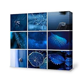 Canvas Wall Art Blue Ocean Theme Collage Idea Painting Artwork for Home Prints Framed - 12x12 inches